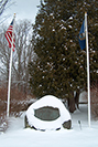 Francestown, NH - Stone with Snow and Flags - V